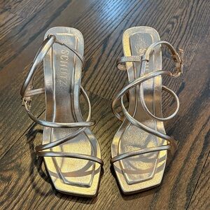 SCHUTZ Women’s Metallic Gold Strappy Sandal Heels Size 6.5